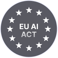 Circle of twelve stars surrounding the text EU AI ACT on a dark background.