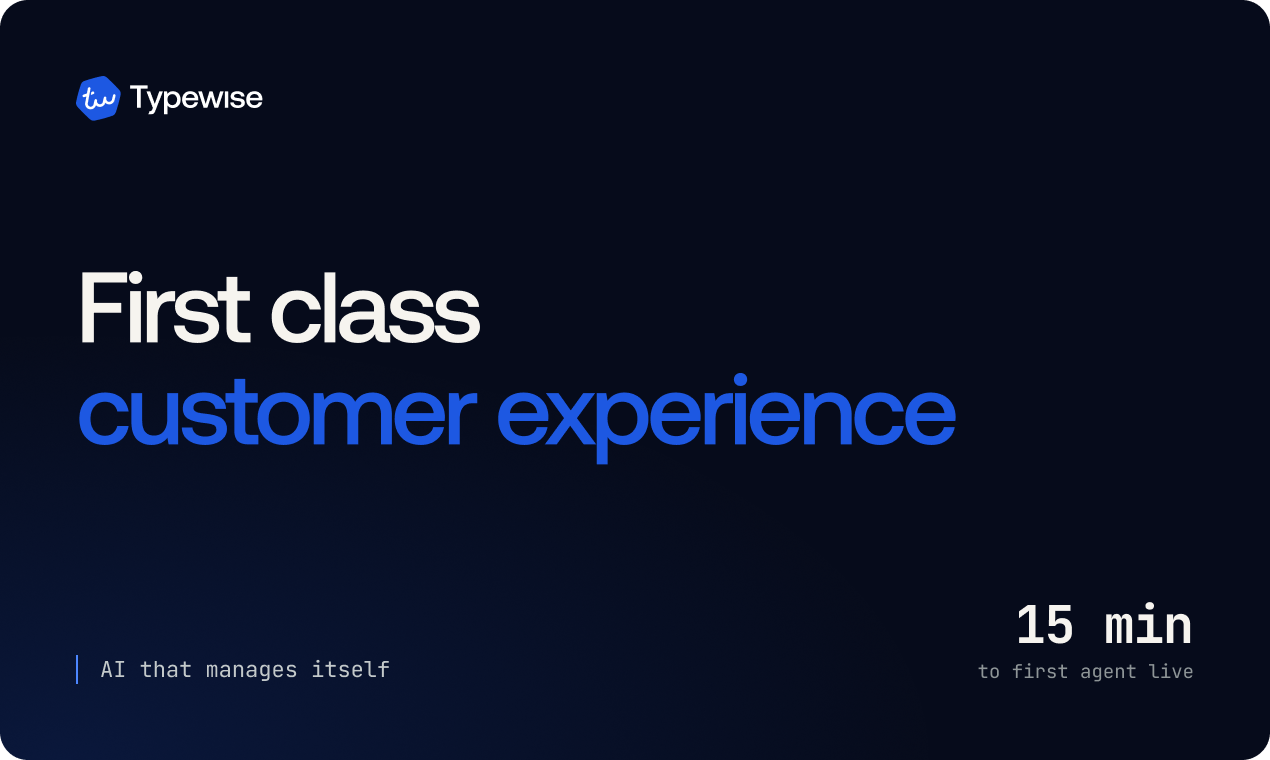 Promo graphic: First class customer experience — 15 minutes to first agent live